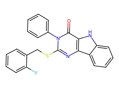 2-((2-fluorobenzyl)thio)-3-phenyl-3H-pyrimido[5,4-b]indol-4(5H)-one structure