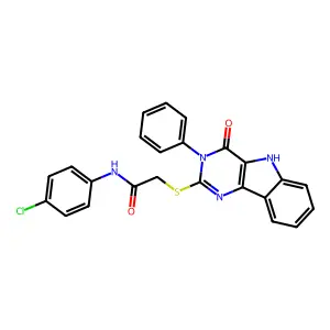 N-(4-chlorophenyl)-2-({4-oxo-3-phenyl-3H,4H,5H-pyrimido[5,4-b]indol-2-yl}sulfanyl)acetamide structure