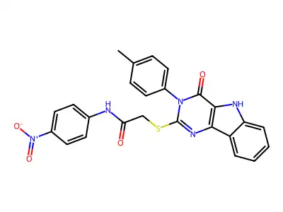 2-{[3-(4-methylphenyl)-4-oxo-3H,4H,5H-pyrimido[5,4-b]indol-2-yl]sulfanyl}-N-(4-nitrophenyl)acetamide structure