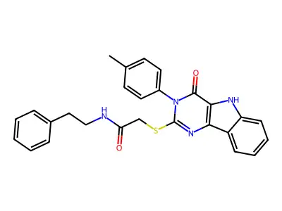 2-{[3-(4-methylphenyl)-4-oxo-3H,4H,5H-pyrimido[5,4-b]indol-2-yl]sulfanyl}-N-(2-phenylethyl)acetamide structure