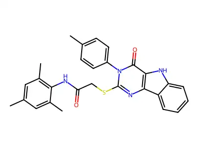 2-{[3-(4-methylphenyl)-4-oxo-3H,4H,5H-pyrimido[5,4-b]indol-2-yl]sulfanyl}-N-(2,4,6-trimethylphenyl)acetamide structure