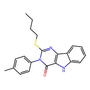 2-(butylthio)-3-(p-tolyl)-3H-pyrimido[5,4-b]indol-4(5H)-one structure