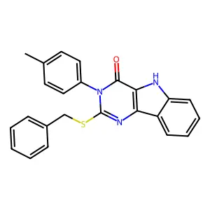 2-benzylsulfanyl-3-(4-methylphenyl)-5H-pyrimido[5,4-b]indol-4-one structure