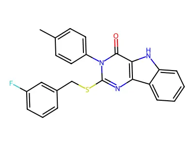 2-((3-fluorobenzyl)thio)-3-(p-tolyl)-3H-pyrimido[5,4-b]indol-4(5H)-one structure