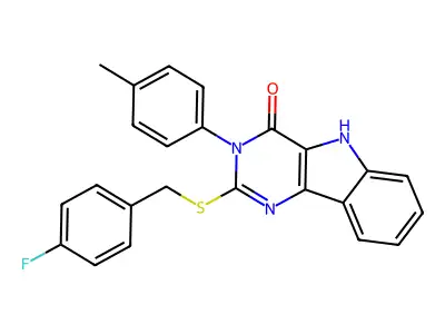 2-((4-fluorobenzyl)thio)-3-(p-tolyl)-3H-pyrimido[5,4-b]indol-4(5H)-one structure