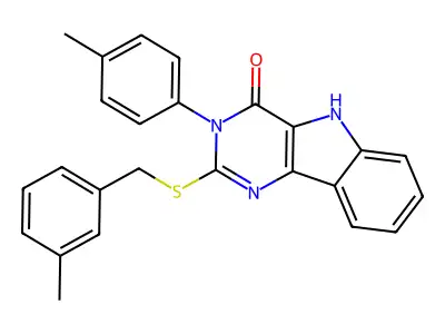 2-((3-methylbenzyl)thio)-3-(p-tolyl)-3H-pyrimido[5,4-b]indol-4(5H)-one structure