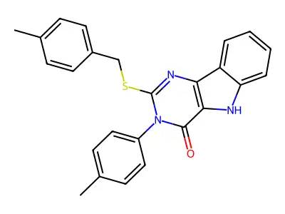 2-((4-methylbenzyl)thio)-3-(p-tolyl)-3H-pyrimido[5,4-b]indol-4(5H)-one structure