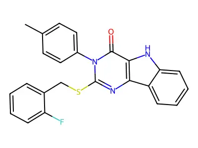 2-((2-fluorobenzyl)thio)-3-(p-tolyl)-3H-pyrimido[5,4-b]indol-4(5H)-one structure