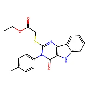 ethyl 2-[[3-(4-methylphenyl)-4-oxo-5H-pyrimido[5,4-b]indol-2-yl]sulfanyl]acetate structure