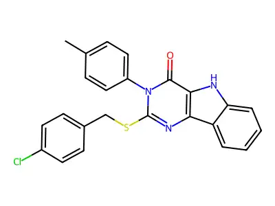 2-((4-chlorobenzyl)thio)-3-(p-tolyl)-3H-pyrimido[5,4-b]indol-4(5H)-one structure