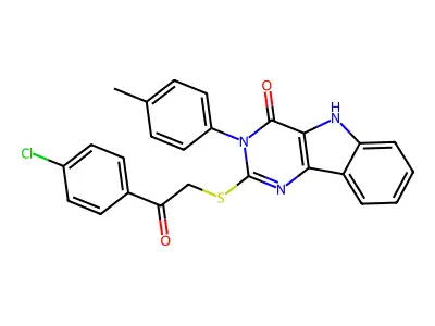 2-{[2-(4-chlorophenyl)-2-oxoethyl]sulfanyl}-3-(4-methylphenyl)-3H,4H,5H-pyrimido[5,4-b]indol-4-one structure