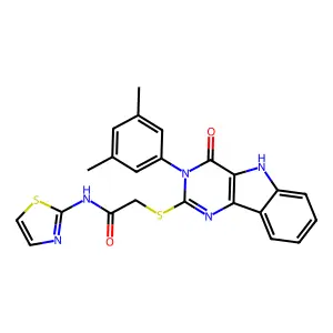2-((3-(3,5-dimethylphenyl)-4-oxo-4,5-dihydro-3H-pyrimido[5,4-b]indol-2-yl)thio)-N-(thiazol-2-yl)acetamide structure