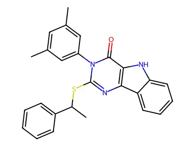 3-(3,5-dimethylphenyl)-2-((1-phenylethyl)thio)-3H-pyrimido[5,4-b]indol-4(5H)-one structure
