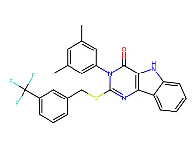 3-(3,5-dimethylphenyl)-2-({[3-(trifluoromethyl)phenyl]methyl}sulfanyl)-3H,4H,5H-pyrimido[5,4-b]indol-4-one structure