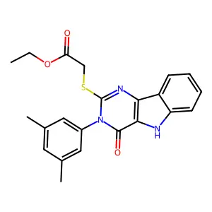 ethyl 2-((3-(3,5-dimethylphenyl)-4-oxo-4,5-dihydro-3H-pyrimido[5,4-b]indol-2-yl)thio)acetate structure