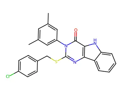 2-{[(4-chlorophenyl)methyl]sulfanyl}-3-(3,5-dimethylphenyl)-3H,4H,5H-pyrimido[5,4-b]indol-4-one structure