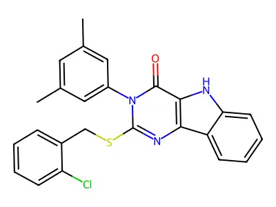 2-{[(2-chlorophenyl)methyl]sulfanyl}-3-(3,5-dimethylphenyl)-3H,4H,5H-pyrimido[5,4-b]indol-4-one structure
