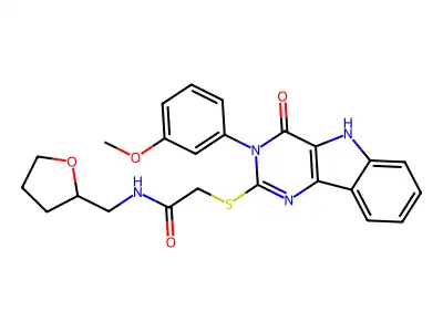 2-{[3-(3-methoxyphenyl)-4-oxo-3H,4H,5H-pyrimido[5,4-b]indol-2-yl]sulfanyl}-N-[(oxolan-2-yl)methyl]acetamide structure