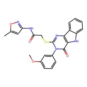 2-((3-(3-methoxyphenyl)-4-oxo-4,5-dihydro-3H-pyrimido[5,4-b]indol-2-yl)thio)-N-(5-methylisoxazol-3-yl)acetamide structure