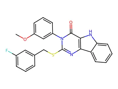 2-((3-fluorobenzyl)thio)-3-(3-methoxyphenyl)-3H-pyrimido[5,4-b]indol-4(5H)-one structure