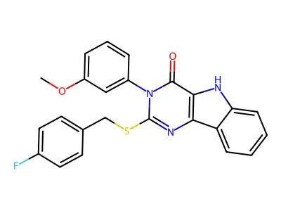 2-{[(4-fluorophenyl)methyl]sulfanyl}-3-(3-methoxyphenyl)-3H,4H,5H-pyrimido[5,4-b]indol-4-one structure