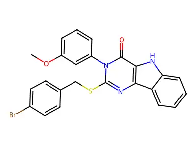 2-{[(4-bromophenyl)methyl]sulfanyl}-3-(3-methoxyphenyl)-3H,4H,5H-pyrimido[5,4-b]indol-4-one structure