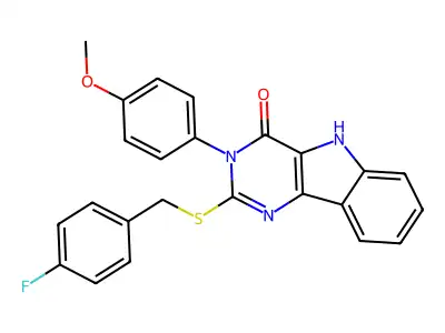 2-((4-fluorobenzyl)thio)-3-(4-methoxyphenyl)-3H-pyrimido[5,4-b]indol-4(5H)-one structure