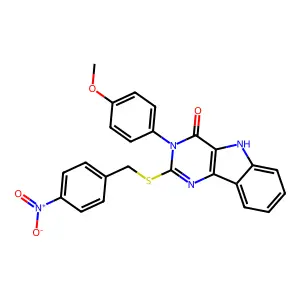 3-(4-methoxyphenyl)-2-((4-nitrobenzyl)thio)-3H-pyrimido[5,4-b]indol-4(5H)-one structure