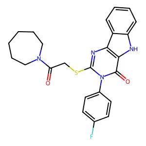 2-((2-(azepan-1-yl)-2-oxoethyl)thio)-3-(4-fluorophenyl)-3H-pyrimido[5,4-b]indol-4(5H)-one structure