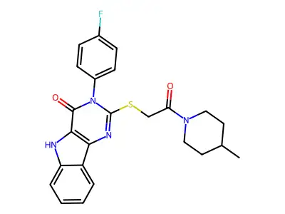 3-(4-fluorophenyl)-2-{[2-(4-methylpiperidin-1-yl)-2-oxoethyl]sulfanyl}-3H,4H,5H-pyrimido[5,4-b]indol-4-one structure