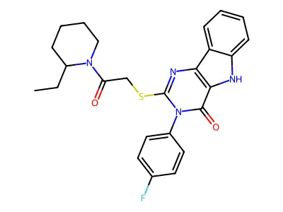 2-{[2-(2-ethylpiperidin-1-yl)-2-oxoethyl]sulfanyl}-3-(4-fluorophenyl)-3H,4H,5H-pyrimido[5,4-b]indol-4-one structure