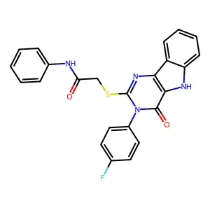 2-{[3-(4-fluorophenyl)-4-oxo-3H,4H,5H-pyrimido[5,4-b]indol-2-yl]sulfanyl}-N-phenylacetamide structure