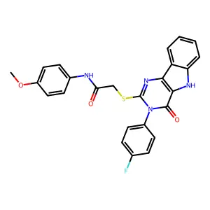 2-{[3-(4-fluorophenyl)-4-oxo-3H,4H,5H-pyrimido[5,4-b]indol-2-yl]sulfanyl}-N-(4-methoxyphenyl)acetamide structure