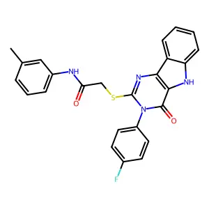 2-{[3-(4-fluorophenyl)-4-oxo-3H,4H,5H-pyrimido[5,4-b]indol-2-yl]sulfanyl}-N-(3-methylphenyl)acetamide structure
