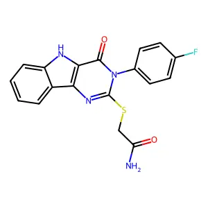 2-[[3-(4-fluorophenyl)-4-oxo-5H-pyrimido[5,4-b]indol-2-yl]sulfanyl]acetamide structure