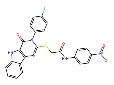 2-{[3-(4-fluorophenyl)-4-oxo-3H,4H,5H-pyrimido[5,4-b]indol-2-yl]sulfanyl}-N-(4-nitrophenyl)acetamide structure