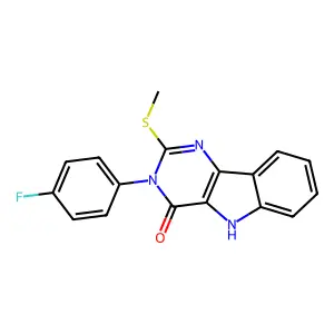 3-(4-fluorophenyl)-2-(methylthio)-3H-pyrimido[5,4-b]indol-4(5H)-one structure