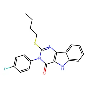 2-butylsulfanyl-3-(4-fluorophenyl)-5H-pyrimido[5,4-b]indol-4-one structure