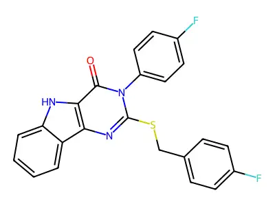2-((4-fluorobenzyl)thio)-3-(4-fluorophenyl)-3H-pyrimido[5,4-b]indol-4(5H)-one structure
