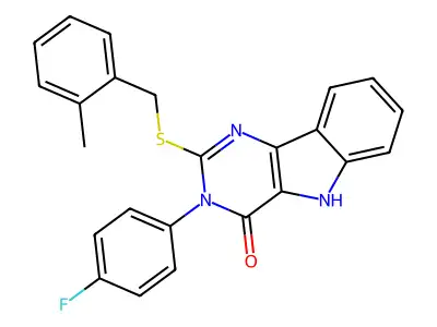 3-(4-fluorophenyl)-2-((2-methylbenzyl)thio)-3H-pyrimido[5,4-b]indol-4(5H)-one structure