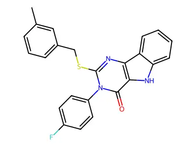 3-(4-fluorophenyl)-2-{[(3-methylphenyl)methyl]sulfanyl}-3H,4H,5H-pyrimido[5,4-b]indol-4-one structure