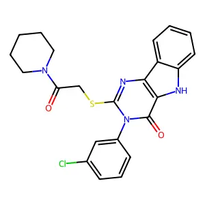 3-(3-chlorophenyl)-2-{[2-oxo-2-(piperidin-1-yl)ethyl]sulfanyl}-3H,4H,5H-pyrimido[5,4-b]indol-4-one structure