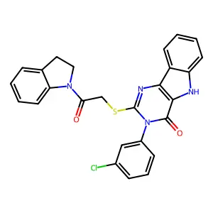 3-(3-chlorophenyl)-2-((2-(indolin-1-yl)-2-oxoethyl)thio)-3H-pyrimido[5,4-b]indol-4(5H)-one structure