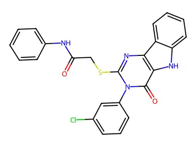 2-{[3-(3-chlorophenyl)-4-oxo-3H,4H,5H-pyrimido[5,4-b]indol-2-yl]sulfanyl}-N-phenylacetamide structure