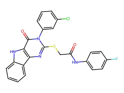 2-{[3-(3-chlorophenyl)-4-oxo-3H,4H,5H-pyrimido[5,4-b]indol-2-yl]sulfanyl}-N-(4-fluorophenyl)acetamide structure