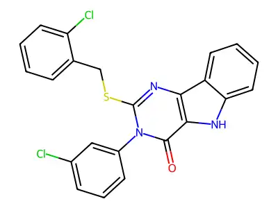 3-(3-chlorophenyl)-2-{[(2-chlorophenyl)methyl]sulfanyl}-3H,4H,5H-pyrimido[5,4-b]indol-4-one structure