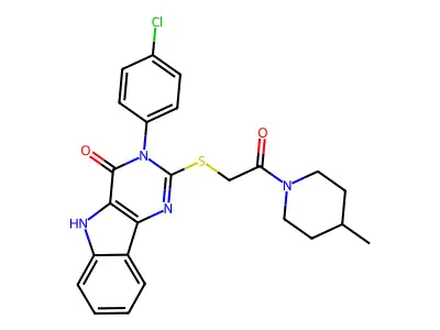 3-(4-chlorophenyl)-2-{[2-(4-methylpiperidin-1-yl)-2-oxoethyl]sulfanyl}-3H,4H,5H-pyrimido[5,4-b]indol-4-one structure