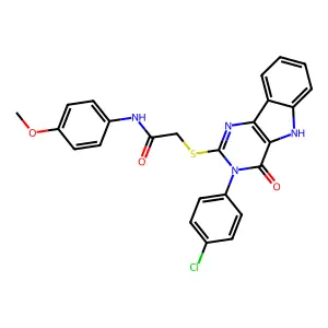 2-{[3-(4-chlorophenyl)-4-oxo-3H,4H,5H-pyrimido[5,4-b]indol-2-yl]sulfanyl}-N-(4-methoxyphenyl)acetamide structure
