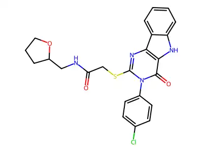 2-{[3-(4-chlorophenyl)-4-oxo-3H,4H,5H-pyrimido[5,4-b]indol-2-yl]sulfanyl}-N-[(oxolan-2-yl)methyl]acetamide structure