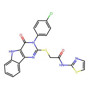 2-{[3-(4-chlorophenyl)-4-oxo-3H,4H,5H-pyrimido[5,4-b]indol-2-yl]sulfanyl}-N-(1,3-thiazol-2-yl)acetamide structure